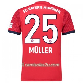 Camisolas de Futebol FC Bayern München Muller 25 Equipamento Principal 2018/19 Manga Curta